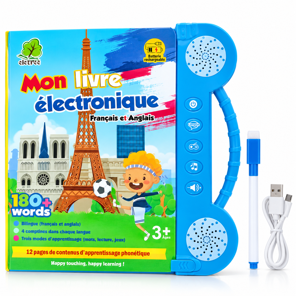 Livre Éducatif Électronique Bilingue Français–Anglais – 180+ Mots – Dès 3 Ans - Rechargeable