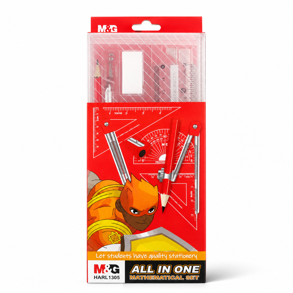 Coffret de géométrie M&G HARL1305 – Compas, règles et accessoires