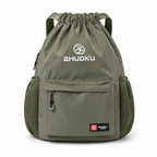 Sac à dos à cordon vert kaki 40 x 40 x 19 cm avec poche avant zippée et poches latérales – Kidoo