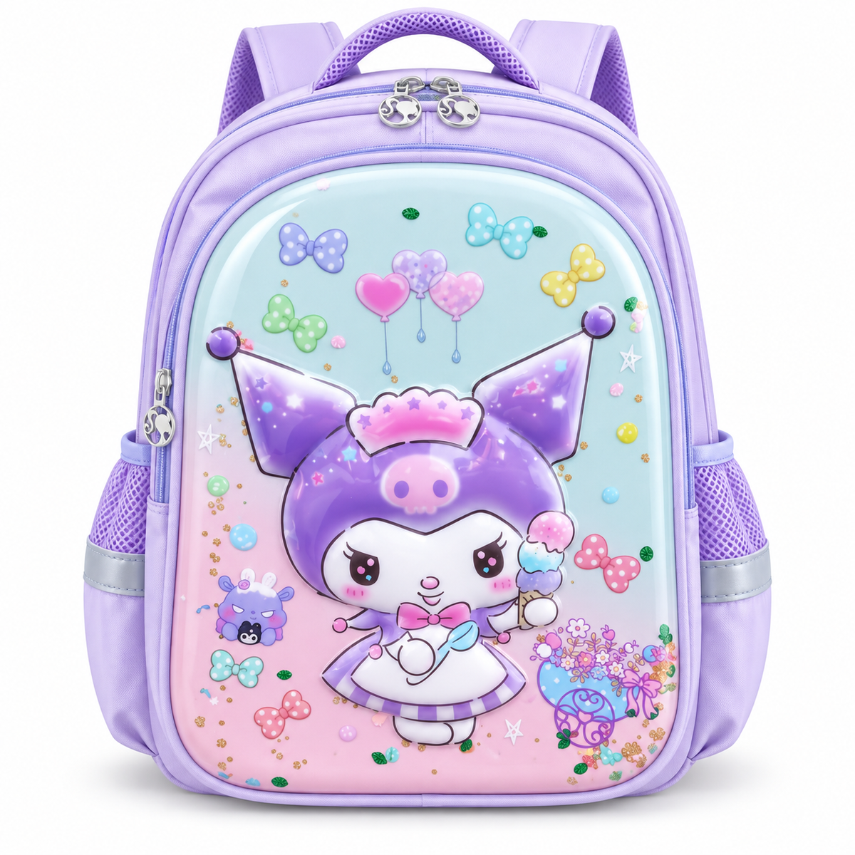 Sac à Dos Fille Kuromi Lilas 3D à Paillettes Mobiles - Classes de CE & CM – 38 × 30 × 17 cm