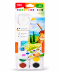 Deli Color Emotion C10-12 Peinture Aquarelle  12 Couleurs – Palette avec Pinceau