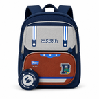 Sac à Dos Scolaire Wldkids - Classes de CE1 & CE2 – Bleu & Gris – Grande Capacité avec Trousse Ronde Amovible