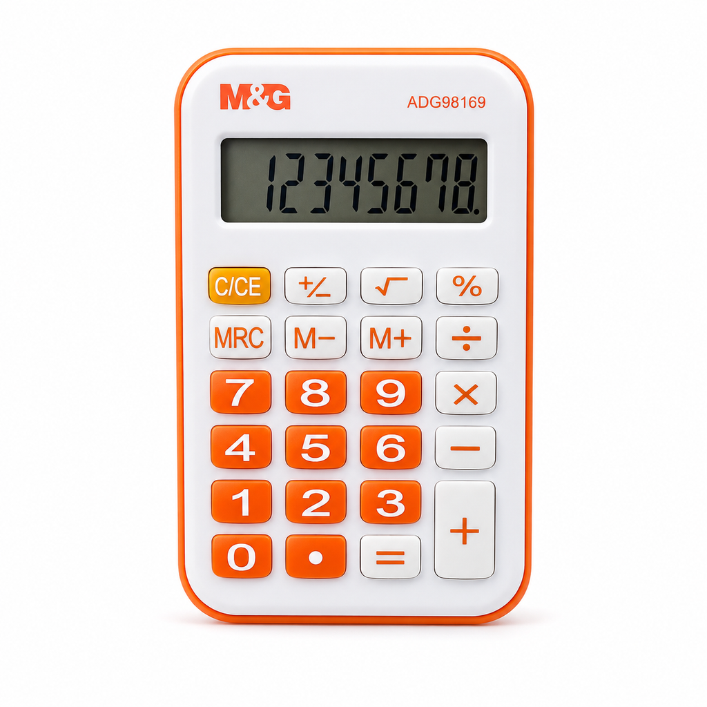 M&G Mini Calculatrice de Poche 8 Chiffres – Orange & Blanche