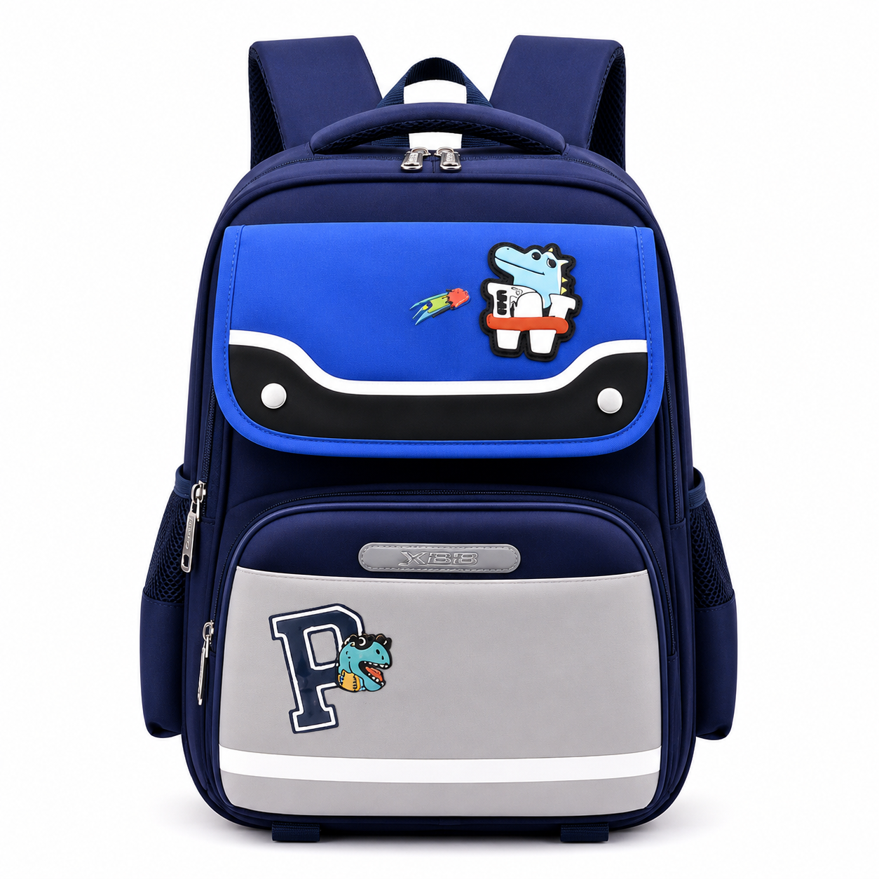 Sac à Dos Scolaire Enfant Dinosaure Bleu Marine & Bleu Royal - Classes de CM – Grande Capacité – Dos Respirant – Bretelles Rembourrées