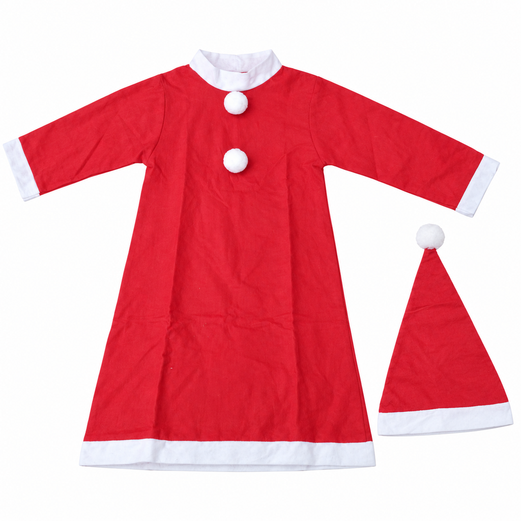 Costume Mère Noël Fille – Robe Rouge & Blanche avec Bonnet – 0 à 13 Ans