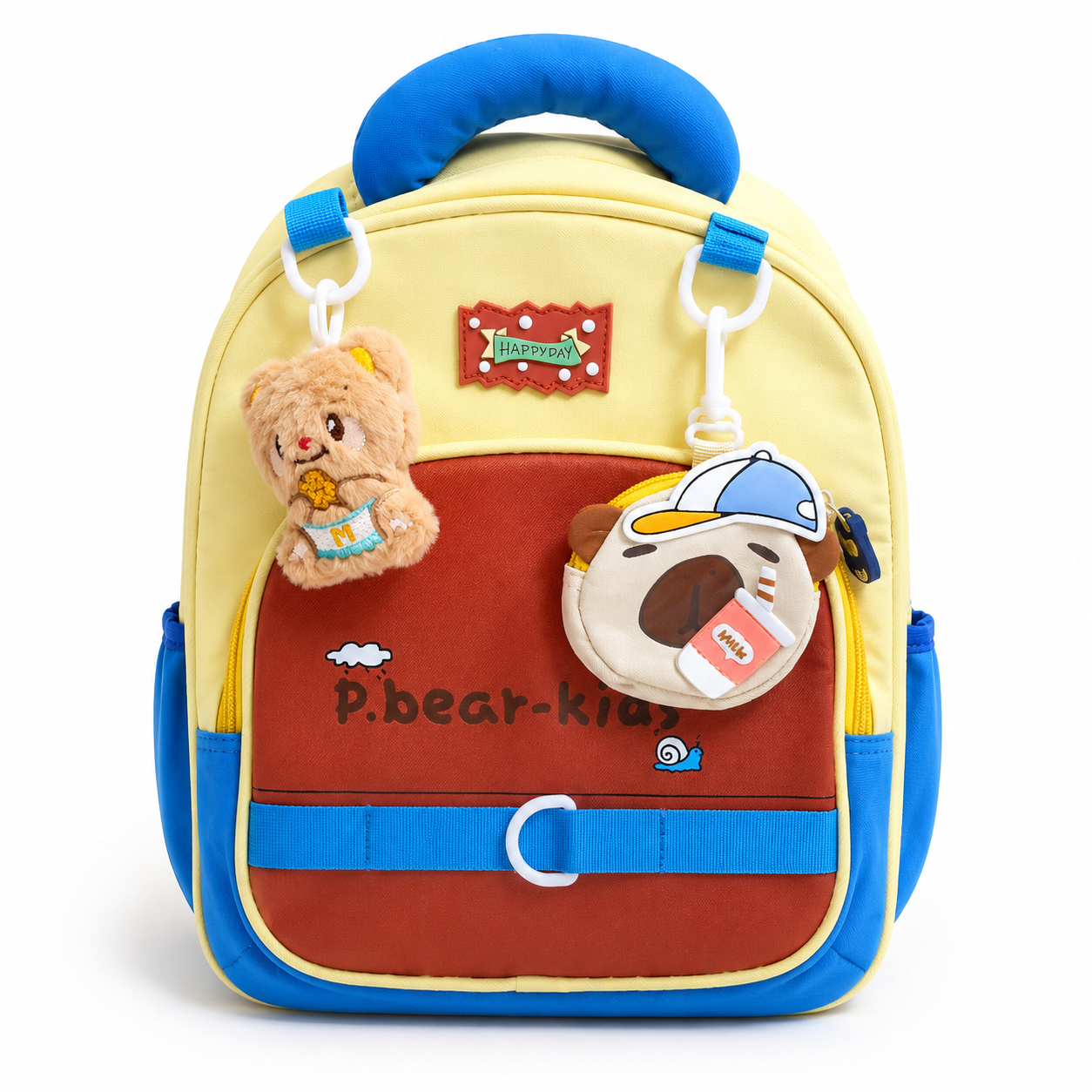 Sac à Dos Maternelle & CP P.Bear Kids Jaune, Bleu & Marron – 38 × 28 × 15 cm – 2 à 5 Ans