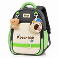 Sac à dos maternelle Bear Kids gris foncé beige et vert avec décorations ours pour enfant de 2 à 5 ans