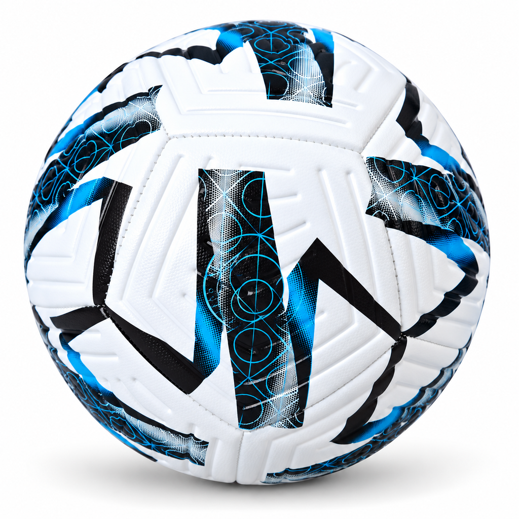 Ballon de Football Junior – 18 cm – Blanc, Noir & Bleu – 6 à 9 Ans