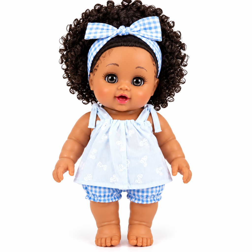 Poupée Bébé Fille Parlante 30 cm – Tenue Blanche & Bleu Clair