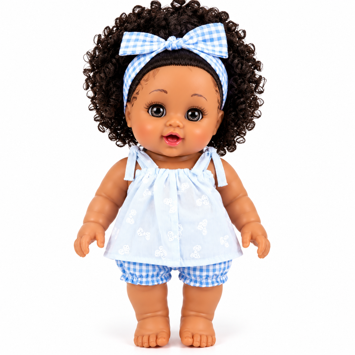 Poupée Bébé Fille Parlante 30 cm – Tenue Blanche & Bleu Clair