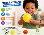 Lot de 4 Balles Souples Sportives pour Enfants – Football, Tennis, Baseball et Basketball