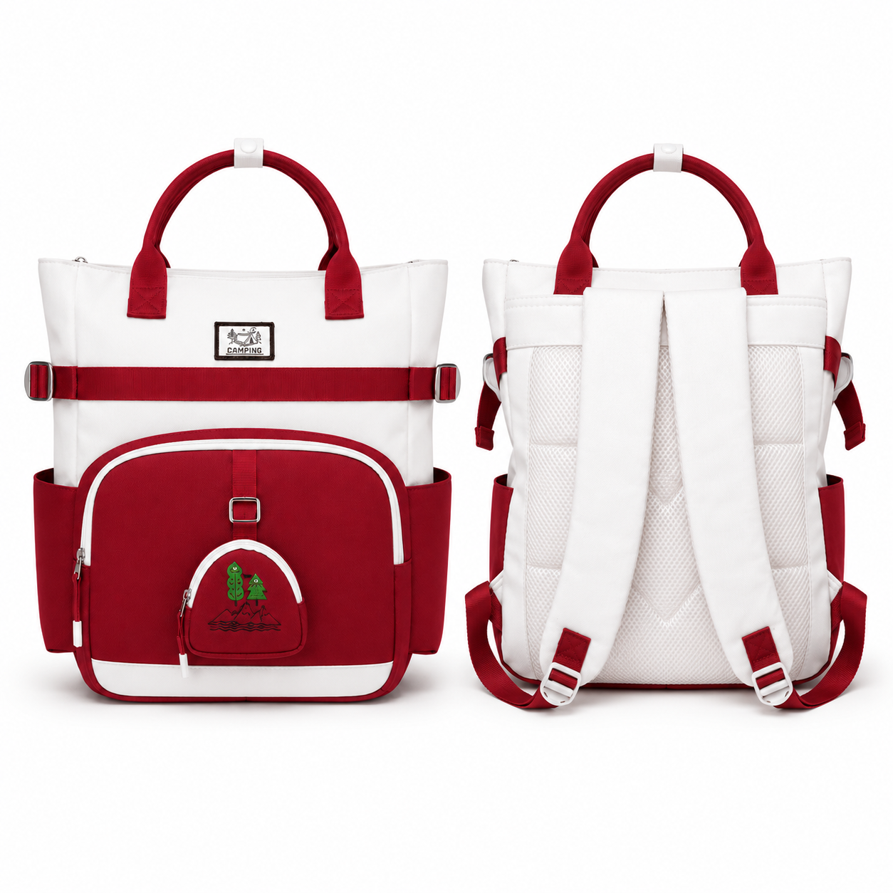 Sac à Dos Scolaire Fille Style Coréen en Toile - Rouge et Blanc – Collège & Lycée