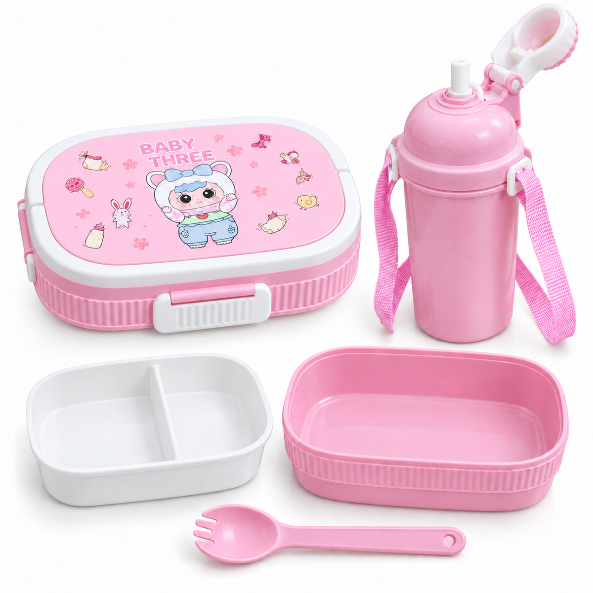 Lunch Box Enfant Rose Baby Three avec Gourde – 2 Compartiments