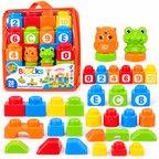 Sac de Blocs de Construction Enfant – 28 Pièces – Chiffres, Lettres & Figurines – 3 Ans+