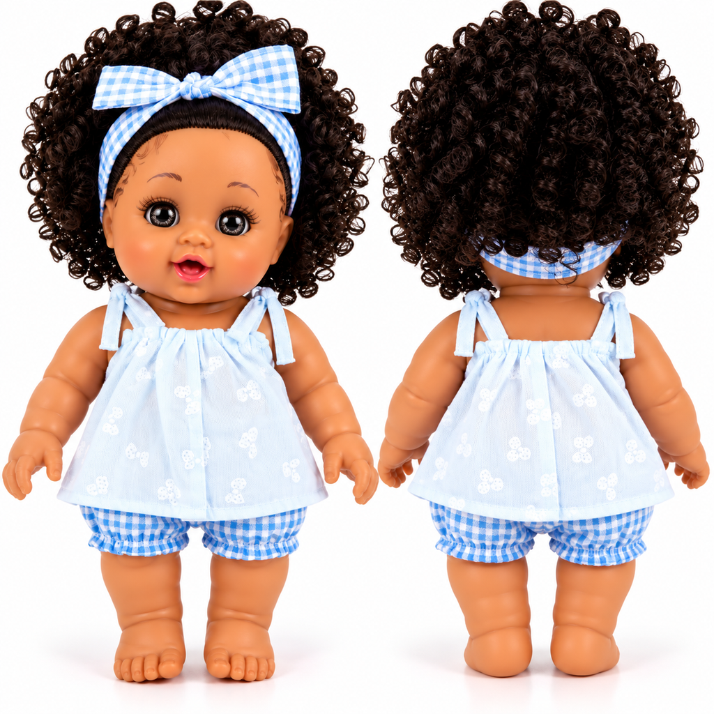 Poupée Bébé Fille Parlante 30 cm – Tenue Blanche & Bleu Clair
