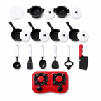 Kit de cuisine enfant modèle 266 avec réchaud rouge, casseroles noires et ustensiles