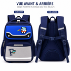 Sac à Dos Scolaire Enfant Dinosaure Bleu Marine & Bleu Royal - Classes de CM – Grande Capacité – Dos Respirant – Bretelles Rembourrées