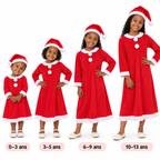 Costume Mère Noël Fille – Robe Rouge & Blanche avec Bonnet – 0 à 13 Ans