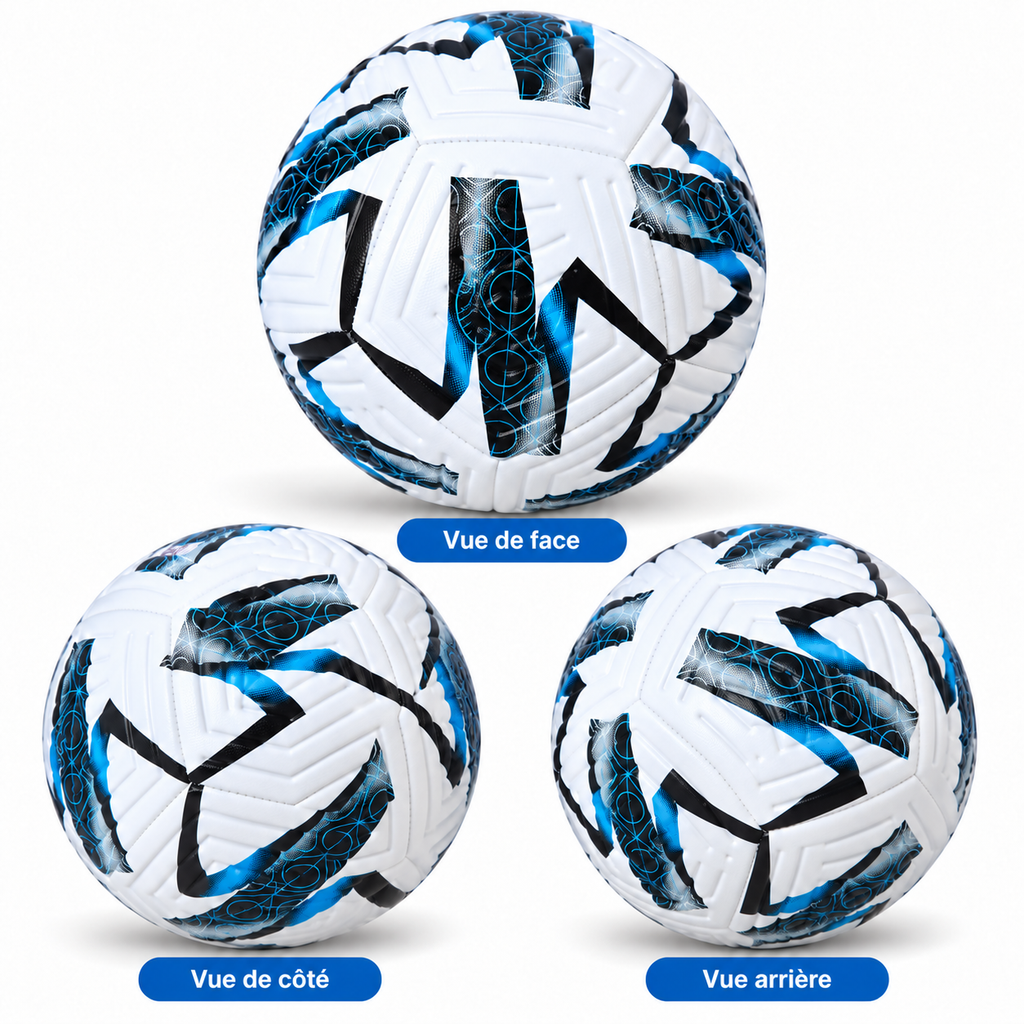 Ballon de Football Junior – 18 cm – Blanc, Noir & Bleu – 6 à 9 Ans