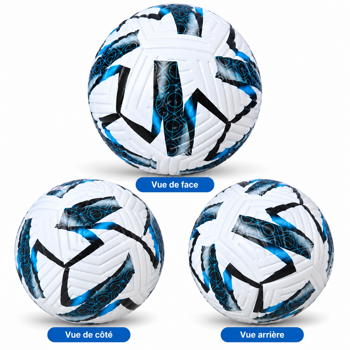 Ballon de Football Junior – 18 cm – Blanc, Noir & Bleu – 6 à 9 Ans