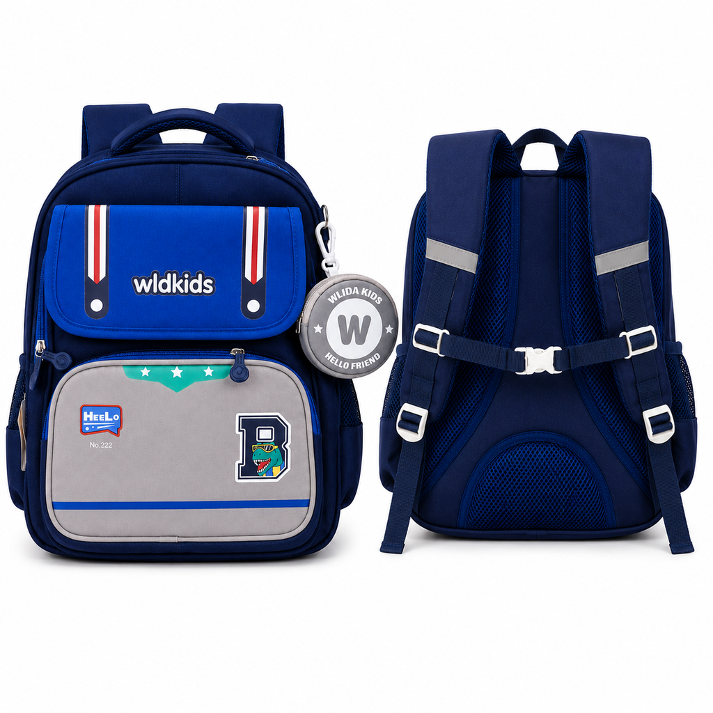 Sac à Dos Scolaire Enfant Wldkids Bleu - Classes de CE & CM – Grande Capacité avec Trousse Ronde Amovible