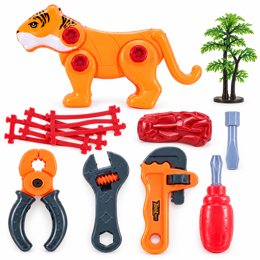 Set d’Outils Enfant avec Tigre Démontable – Jeu de Bricolage – 3 Ans+