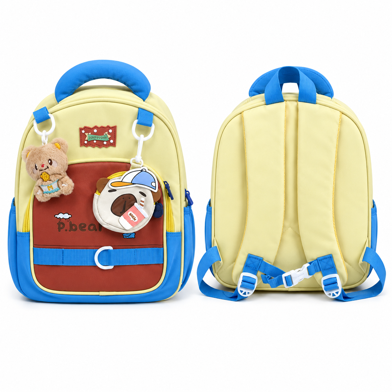 Sac à Dos Maternelle & CP P.Bear Kids Jaune, Bleu & Marron – 38 × 28 × 15 cm – 2 à 5 Ans