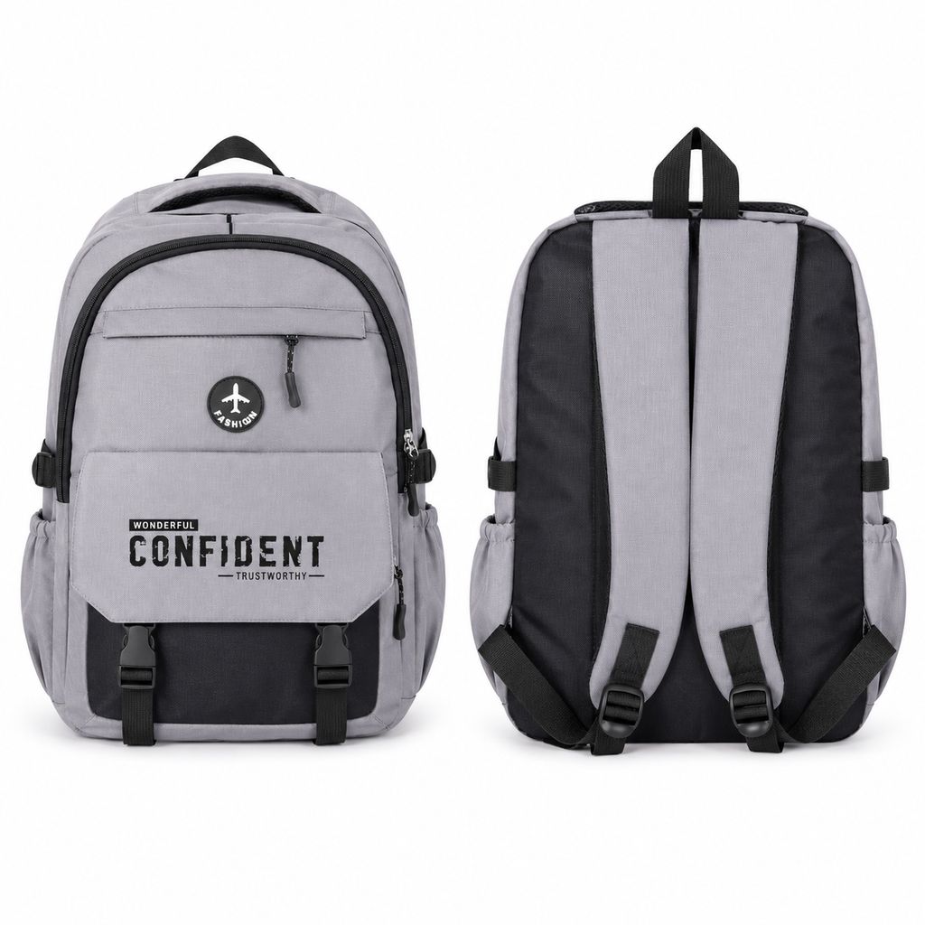 Sac à Dos Scolaire Confident Collège & Lycée - Grande Capacité 48 × 34 × 16 cm – Gris