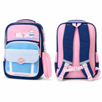 Sac à Dos Scolaire Enfant Lapin WLDA – Classes de CE & CM - Grande Capacité 41 × 30 × 16 cm – Bleu, Rose & Gris