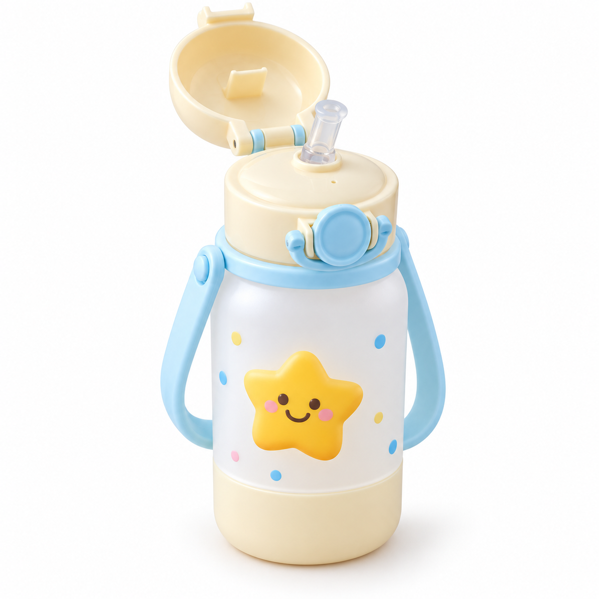 Gourde Enfant avec Paille, Poignée et Couvercle – Motif Étoile - 500 ml