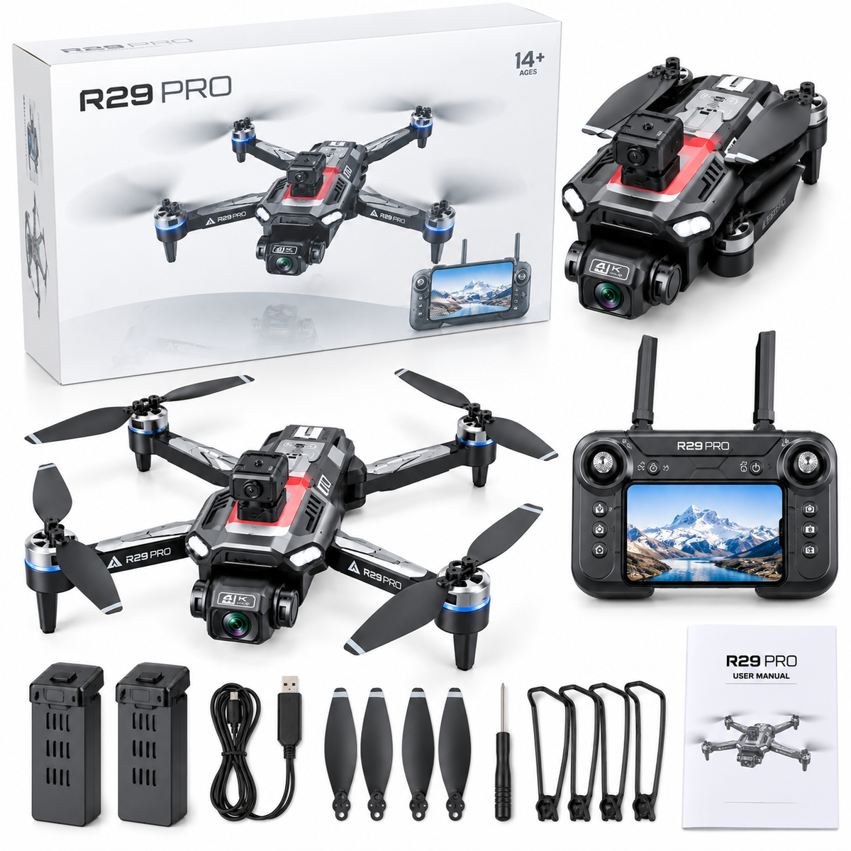 Drone R29 Pro GPS Pliable – Caméra 4K – Brushless – Double Batterie – Retour Automatique