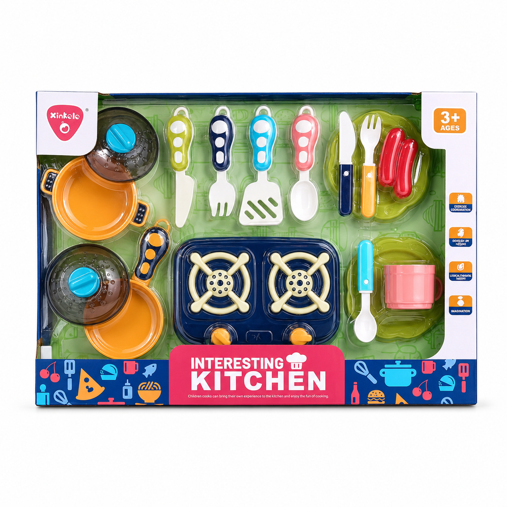Kit de Cuisine Enfant 17 Pièces avec Réchaud, Casseroles et Ustensiles – Dès 3 Ans