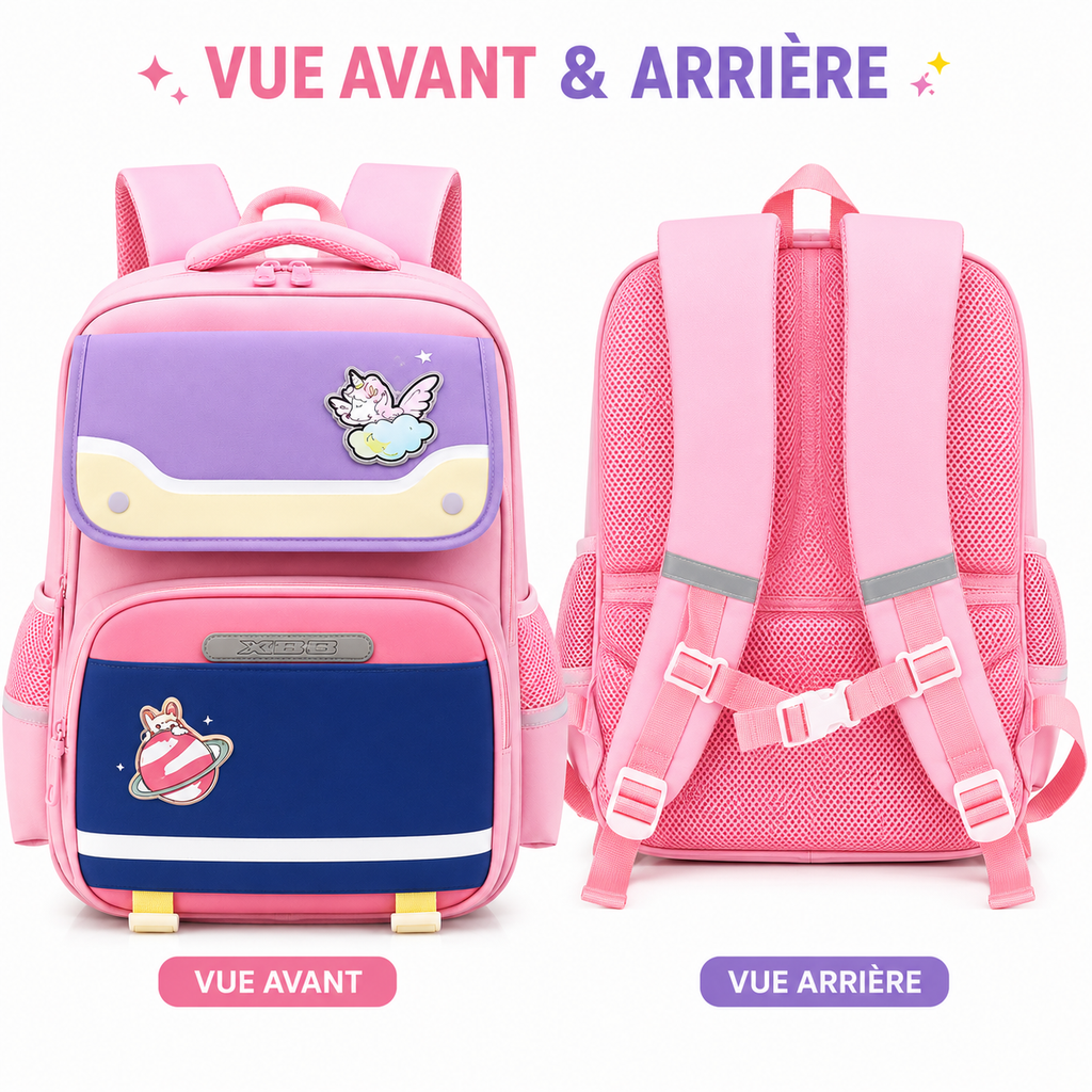 Sac à Dos Scolaire Fille Licorne Rose Classes de CM – Grande Capacité – Dos Respirant – Bretelles Rembourrées