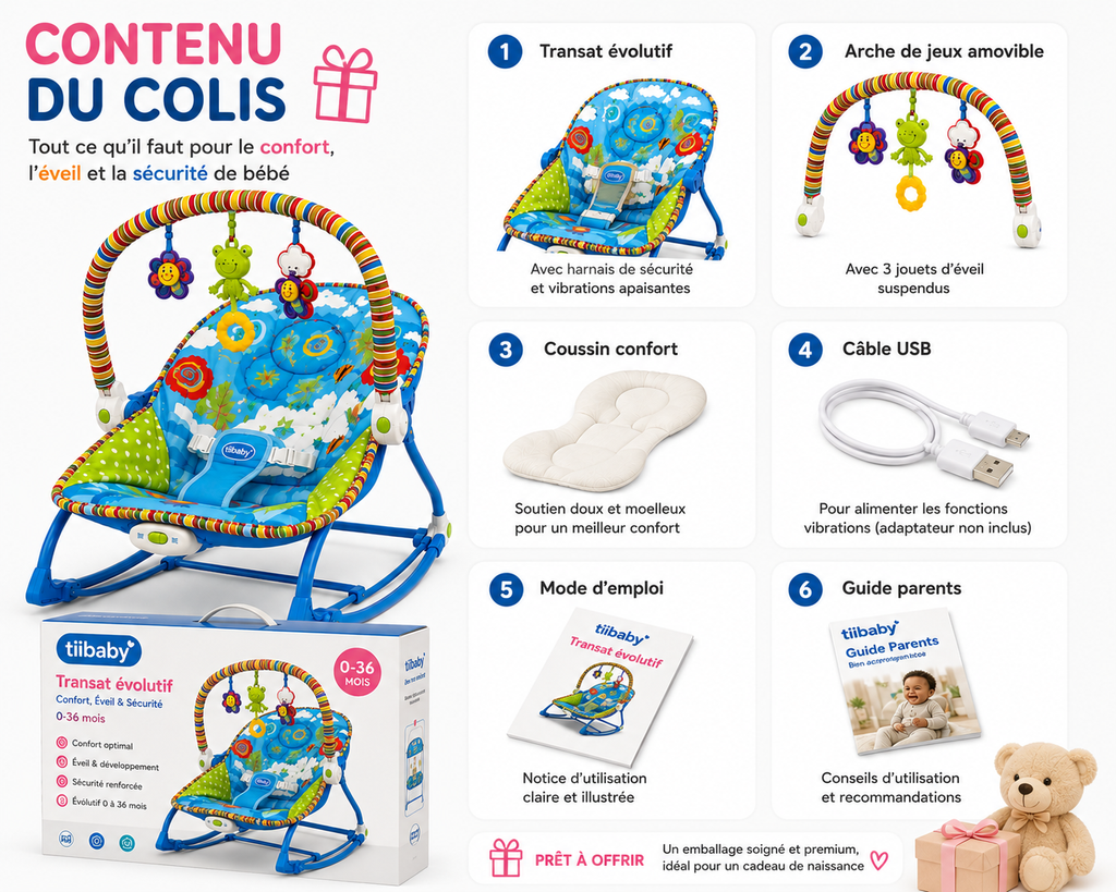iBaby Transat Bébé Évolutif 2 en 1 avec Musique & Vibrations – Rose ou Bleu