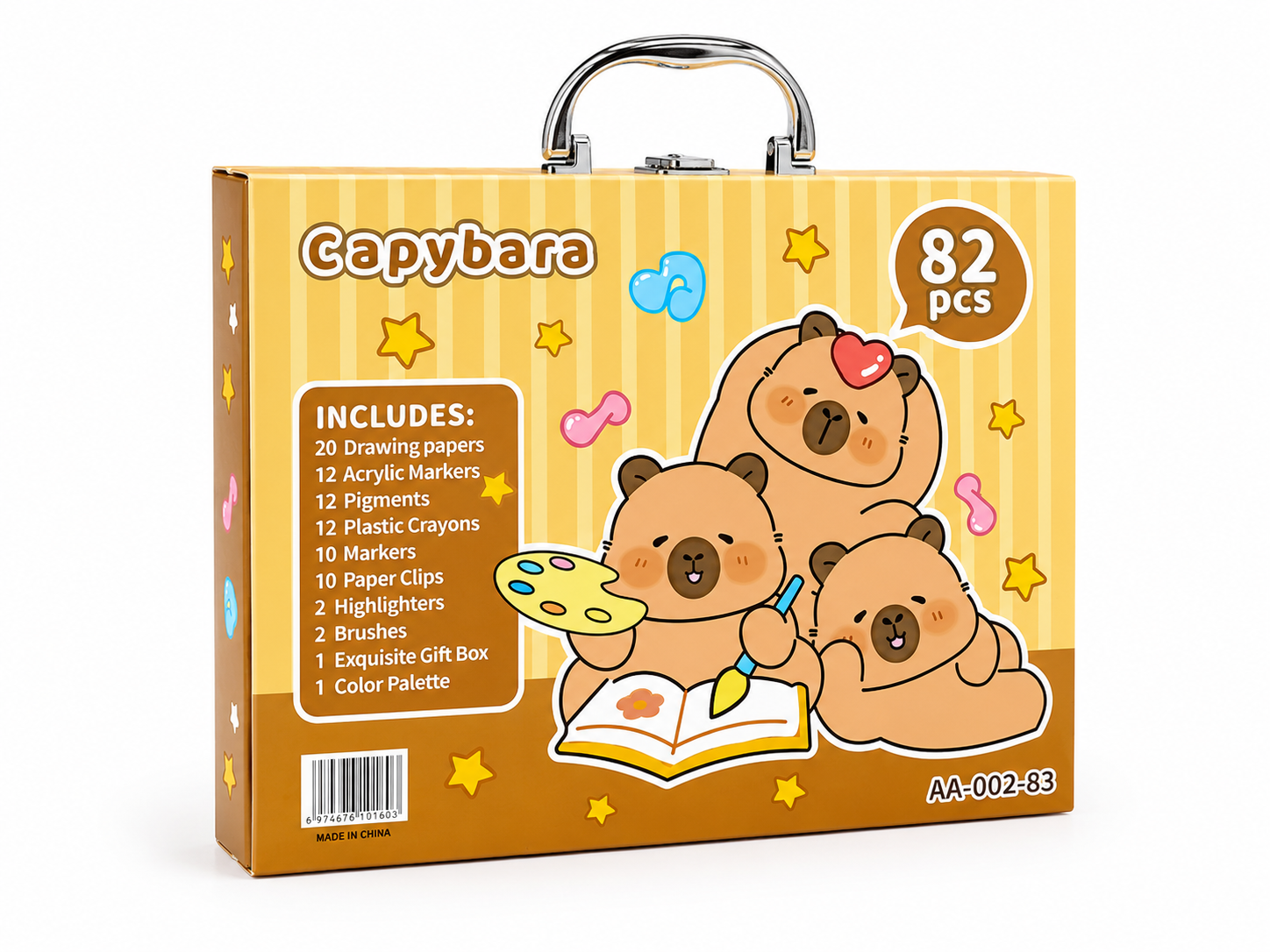 Kit de Dessin Enfant Capybara 82 Pièces – Coffret Créatif Complet pour Enfants