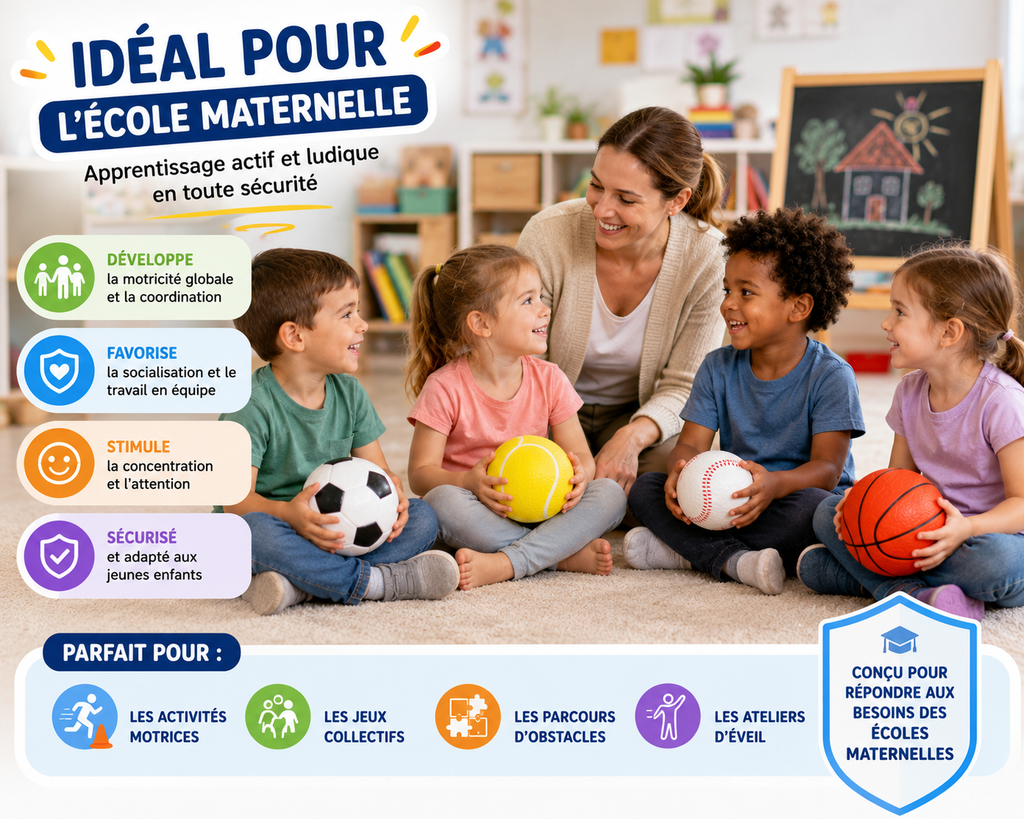 Lot de 4 Balles Souples Sportives pour Enfants – Football, Tennis, Baseball et Basketball