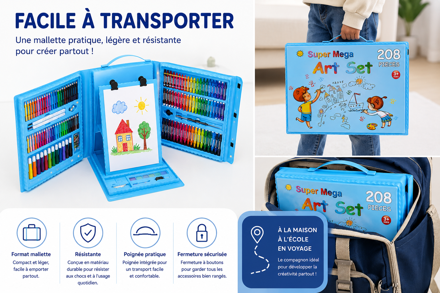 Coffret Dessin & Peinture Super Mega Art Set 208 Pièces – Kit Créatif Complet pour Enfants 3 Ans et +