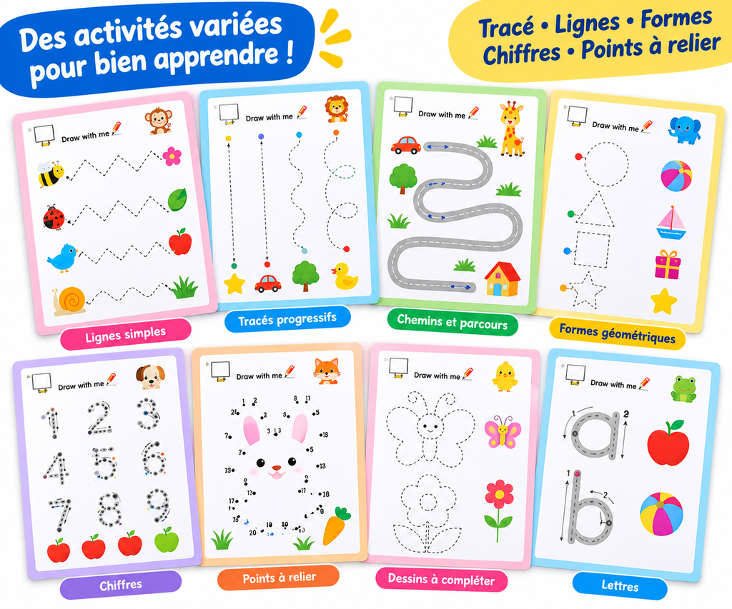 Coffret Éducatif Stroke Line Dot-to-Dot – 64 Activités de Tracé dès 3 Ans
