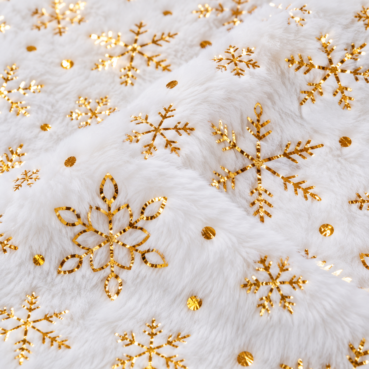 Jupe de Sapin de Noël Blanche 60 cm – Effet Fourrure & Flocons Dorés