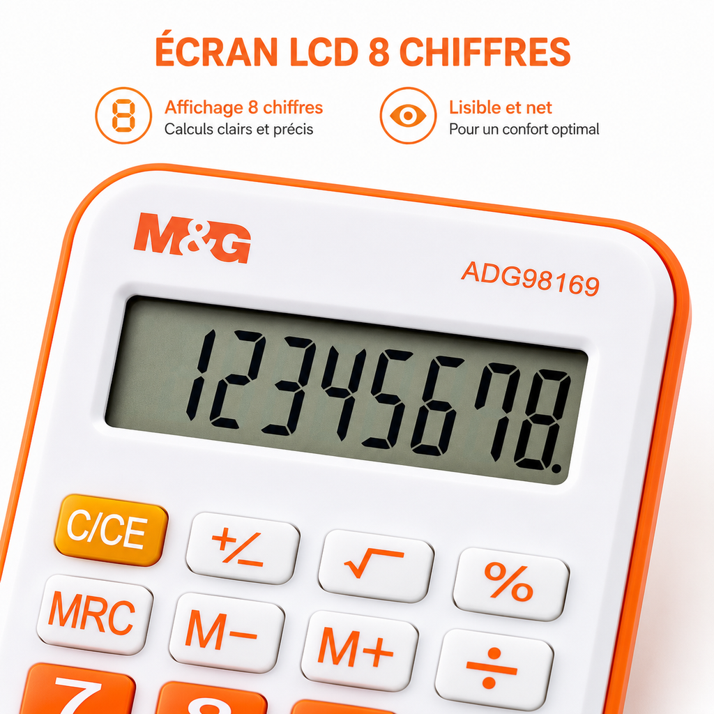 M&G Mini Calculatrice de Poche 8 Chiffres – Orange & Blanche