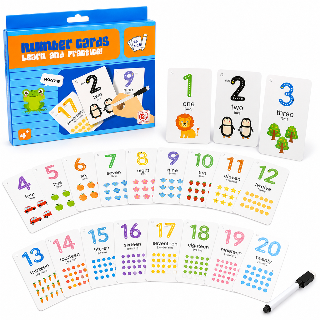 Cartes Chiffres Effaçables – Apprendre à écrire les nombres – 26 pièces