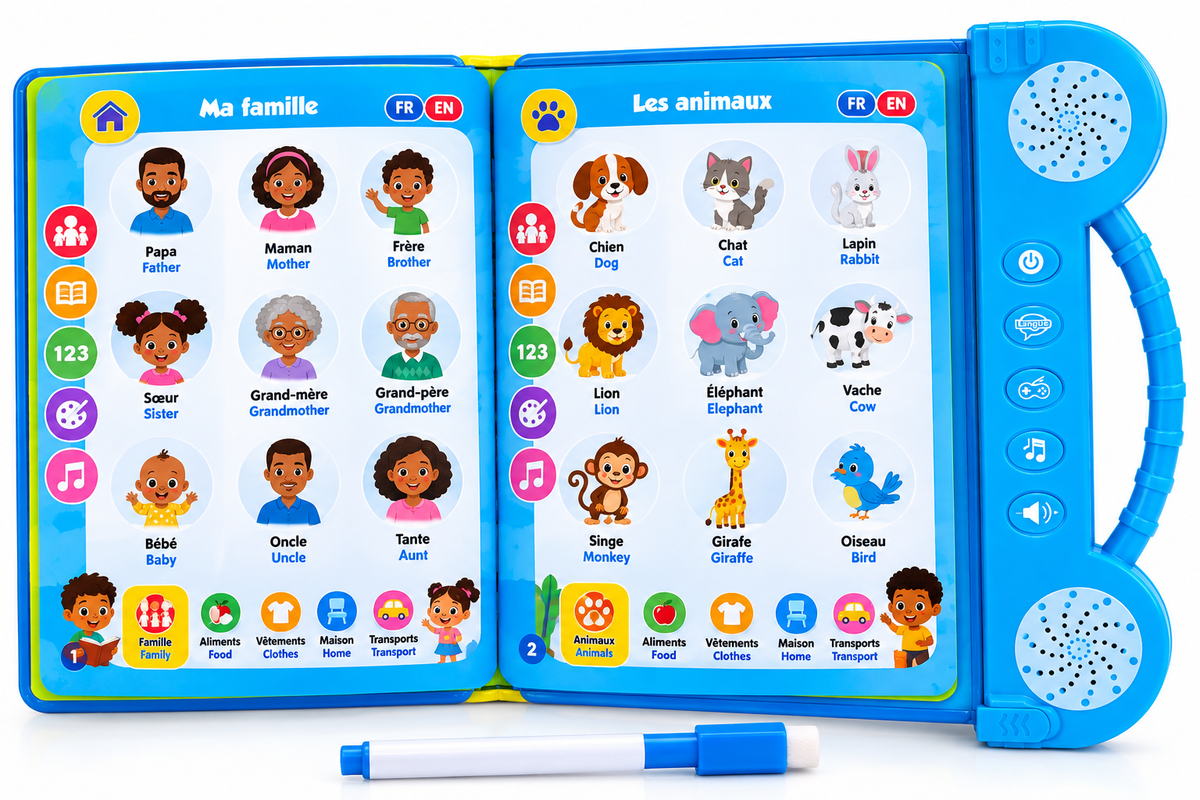 Livre Éducatif Électronique Bilingue Français–Anglais – 180+ Mots – Dès 3 Ans - Rechargeable