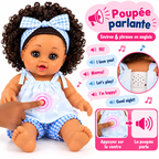 Poupée Bébé Fille Parlante 30 cm – Tenue Blanche & Bleu Clair
