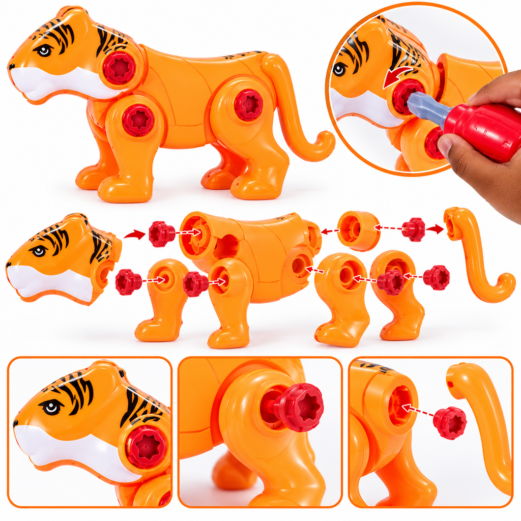 Set d’Outils Enfant avec Tigre Démontable – Jeu de Bricolage – 3 Ans+