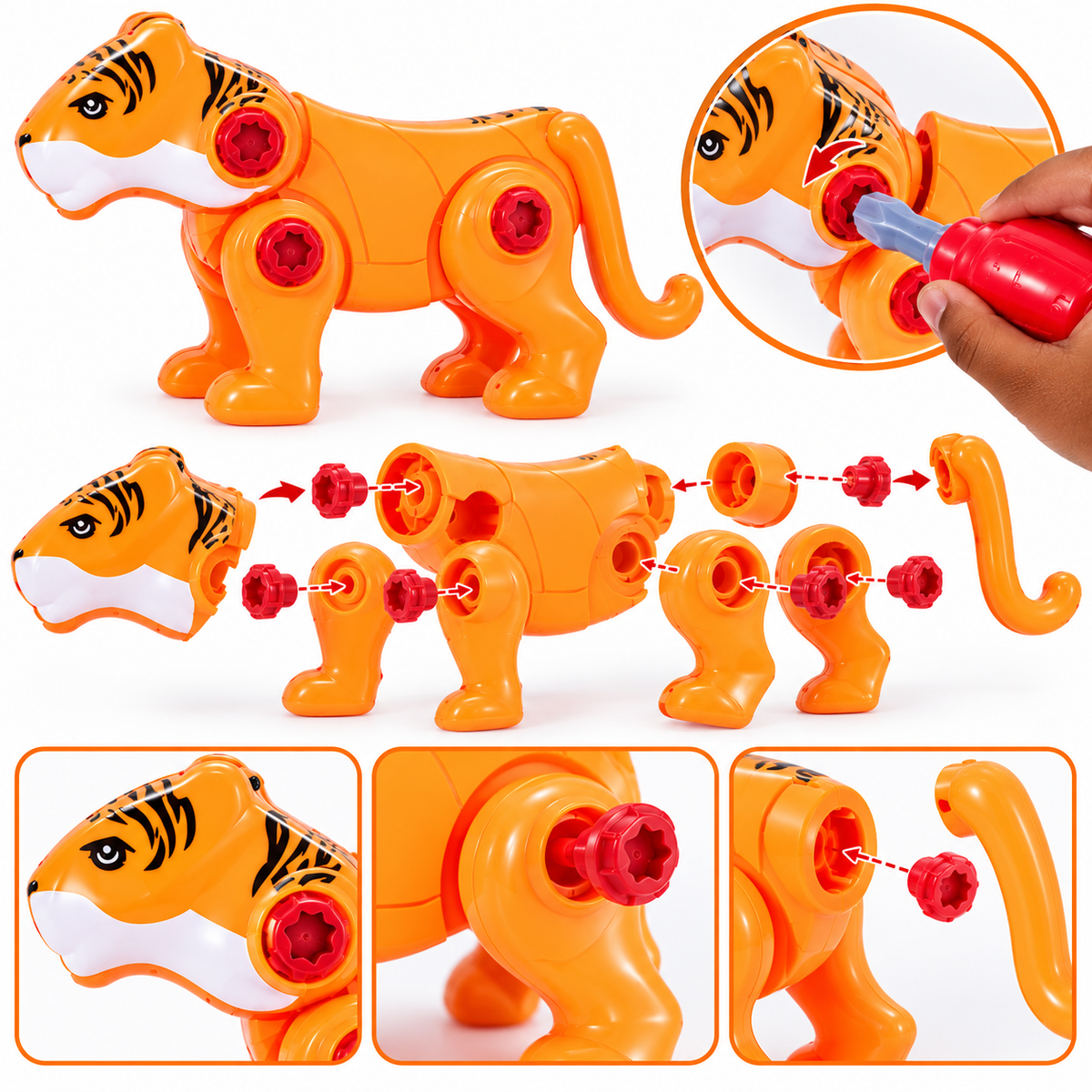 Set d’Outils Enfant avec Tigre Démontable – Jeu de Bricolage – 3 Ans+