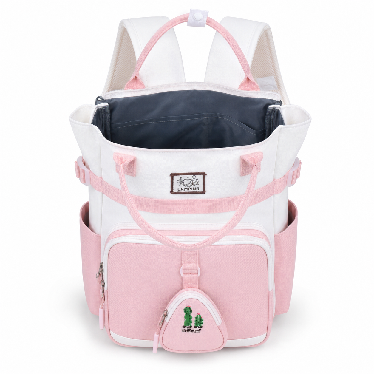 Sac à Dos Scolaire Fille Style Coréen en Toile - Rose et Blanc- Collège & Lycées