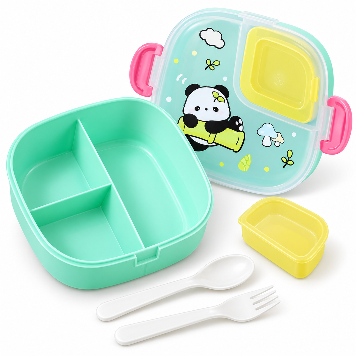 Set Lunch Box Compartimentée Panda Vert Menthe + Gourde 500 ml