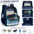 Sac à Dos Scolaire Enfant Dinosaure Bleu Classes de CM – Grande Capacité – Dos Respirant – Bretelles Rembourrées – Kidoo