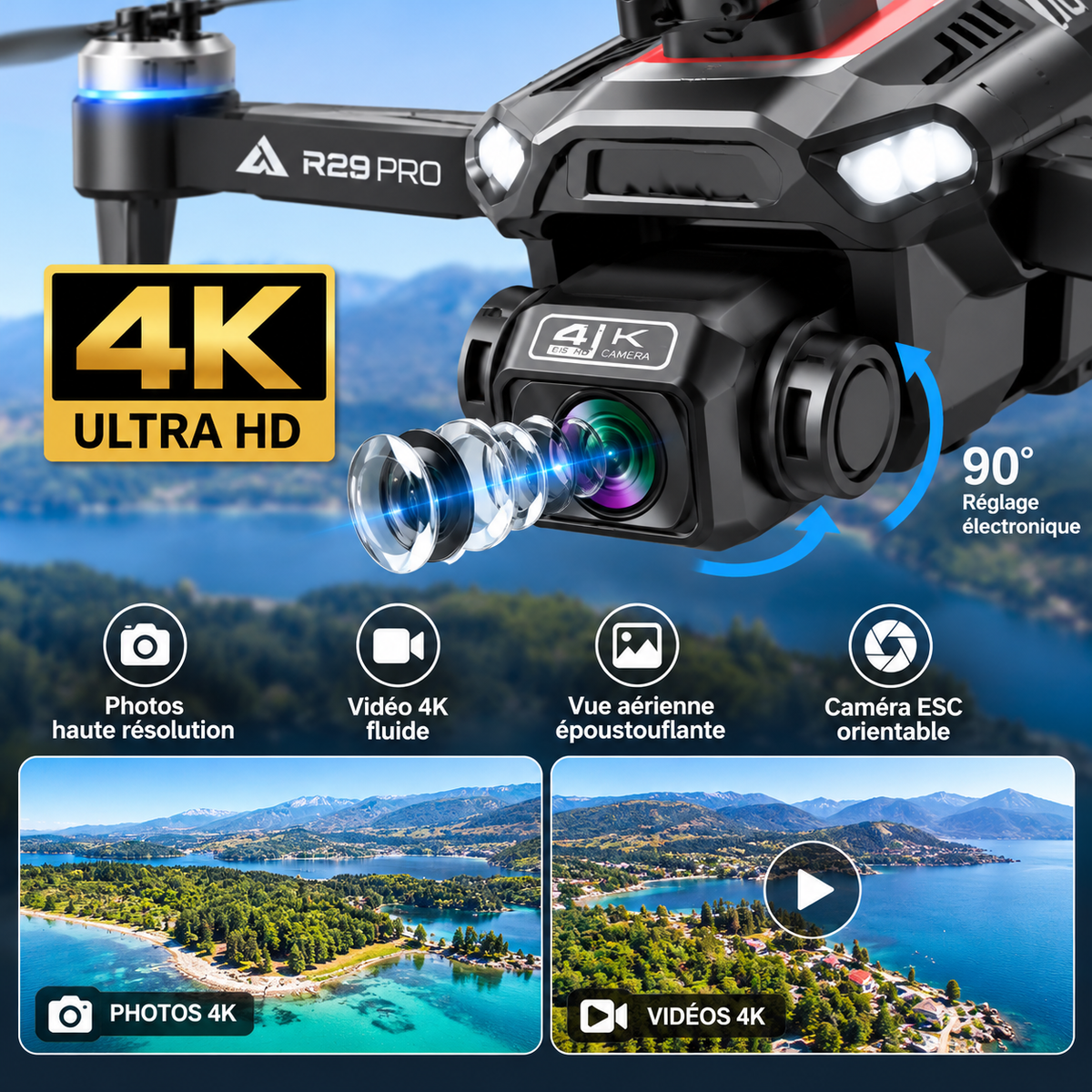 Drone R29 Pro GPS Pliable – Caméra 4K – Brushless – Double Batterie – Retour Automatique
