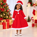 Costume Mère Noël Fille – Robe Rouge & Blanche avec Bonnet – 0 à 13 Ans